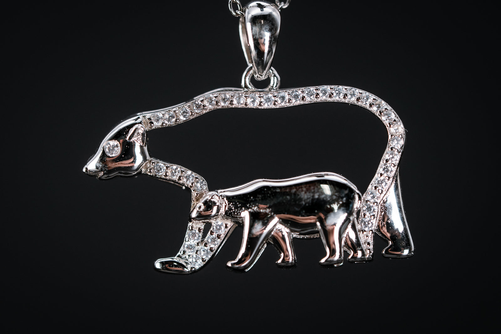 Sterling Silver and CZ Bear and Cub Pendant