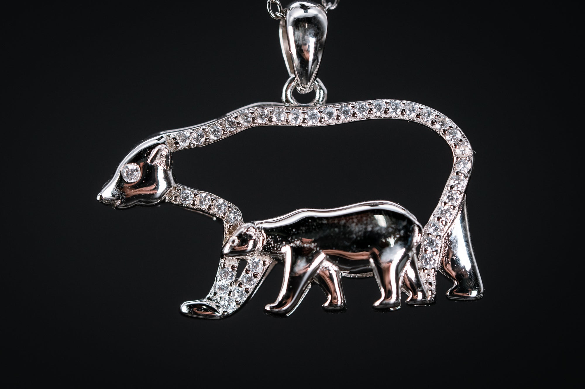 Sterling Silver and CZ Bear Pendant