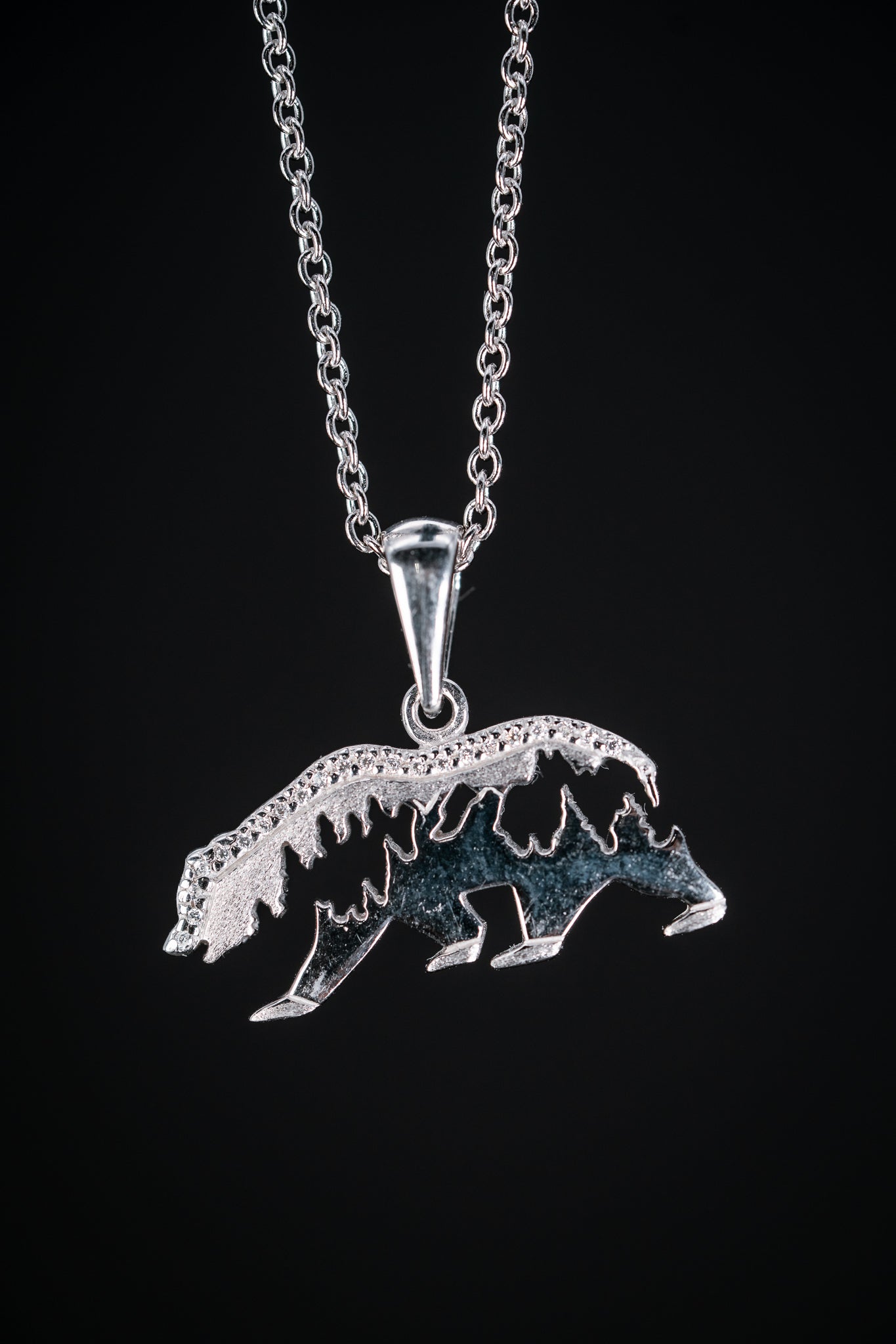 Sterling Silver and CZ Bear Pendant