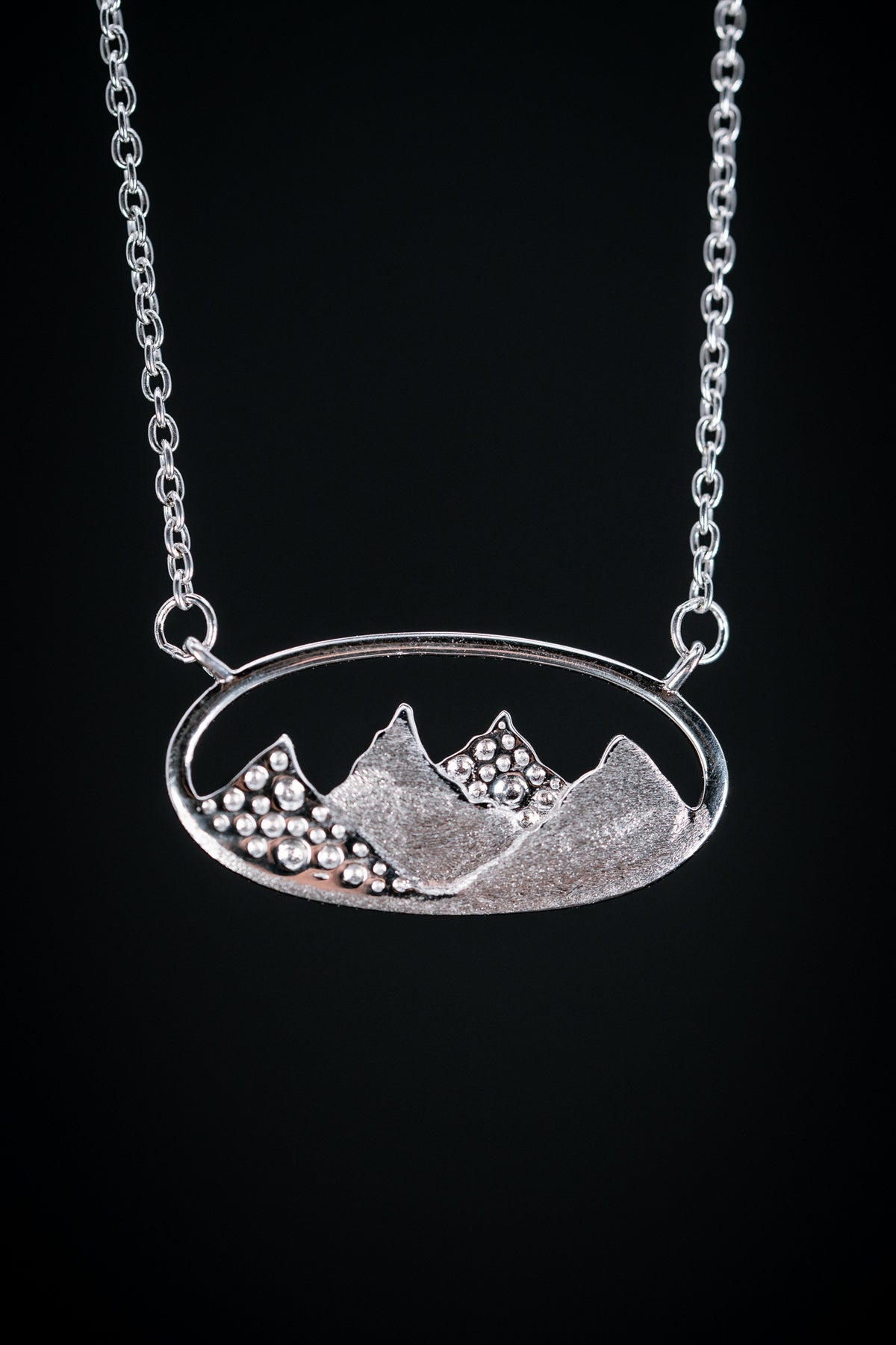 Sterling Silver Oval Framed Mountain Necklace