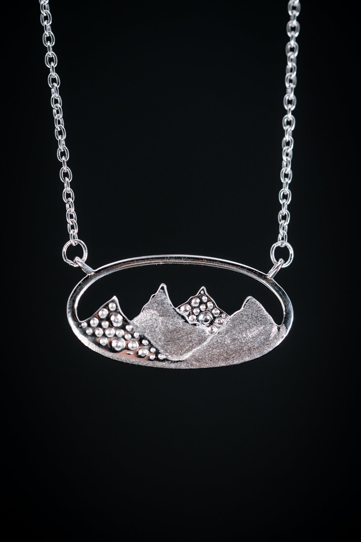 Sterling Silver Oval Framed Mountain Necklace