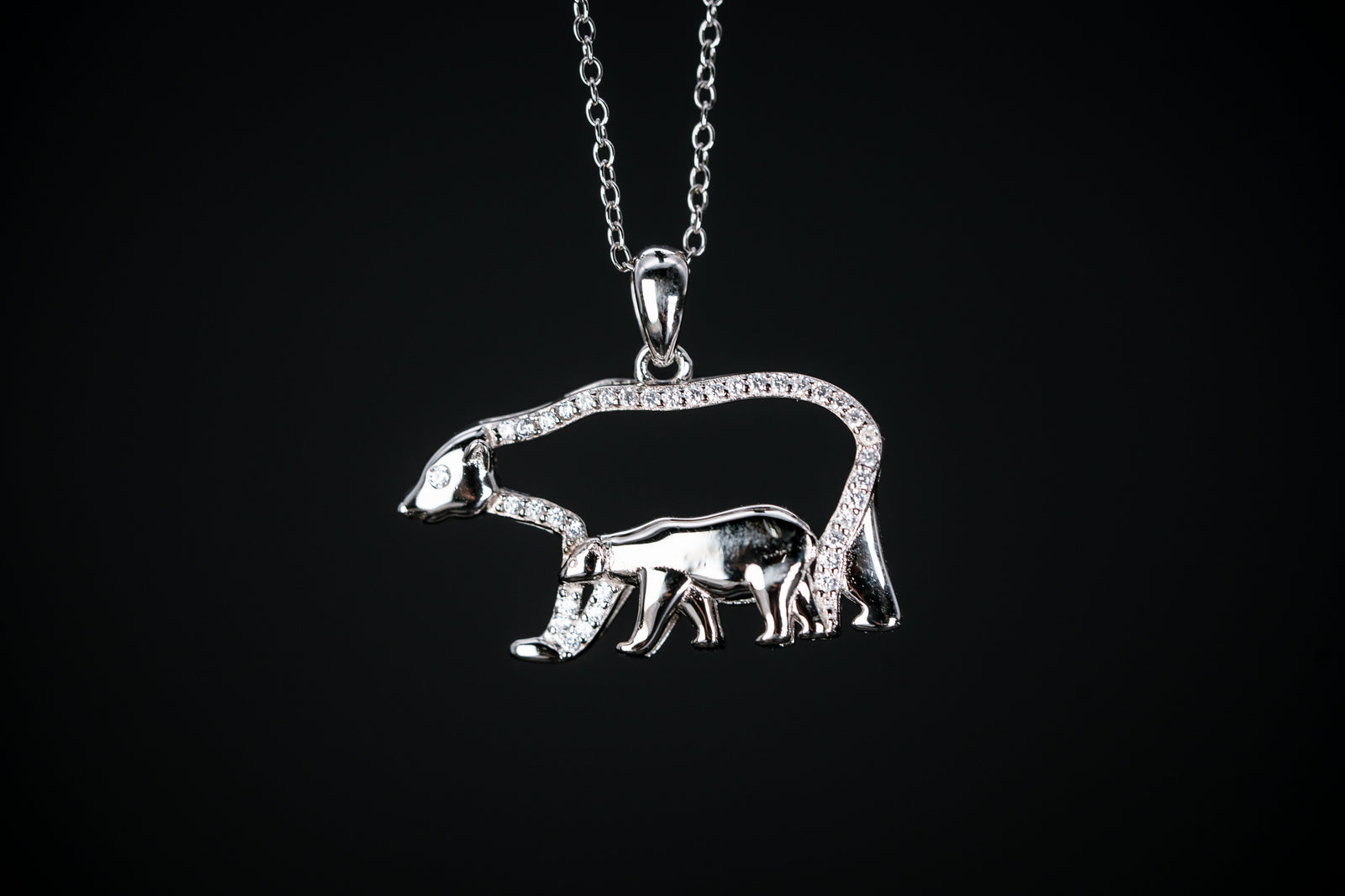 Sterling Silver and CZ Bear and Cub Pendant
