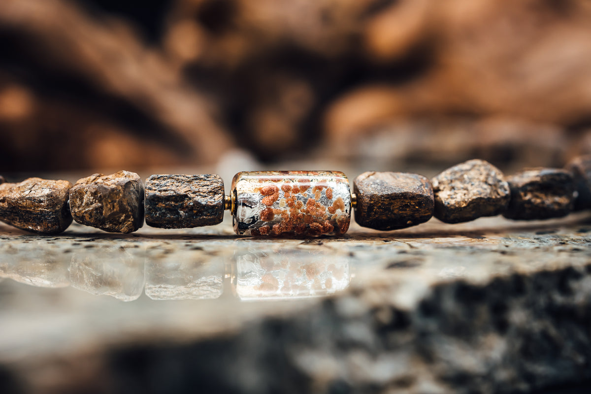 Cubes of Bronzite Necklace and a Murano-Style Glass Pendant/Clasp