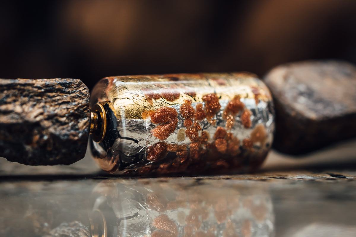 Cubes of Bronzite Necklace and a Murano-Style Glass Pendant/Clasp