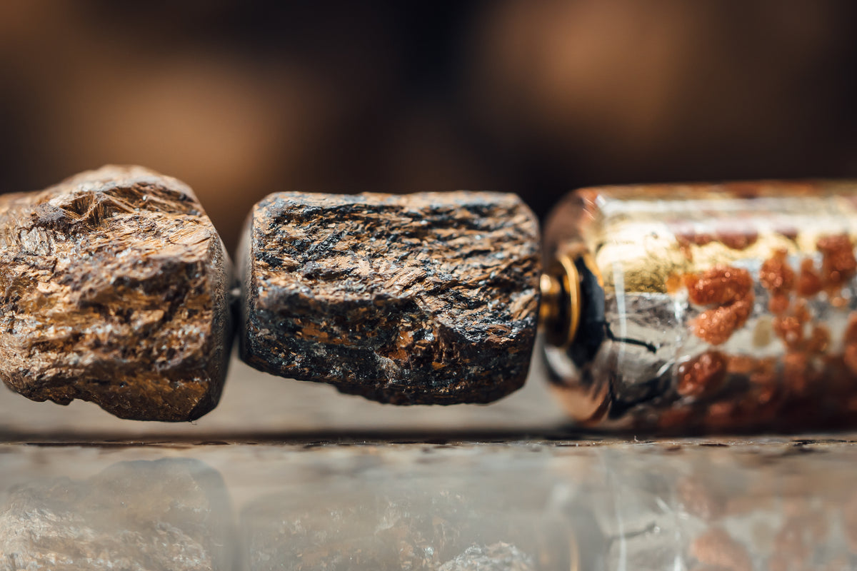 Cubes of Bronzite Necklace and a Murano-Style Glass Pendant/Clasp