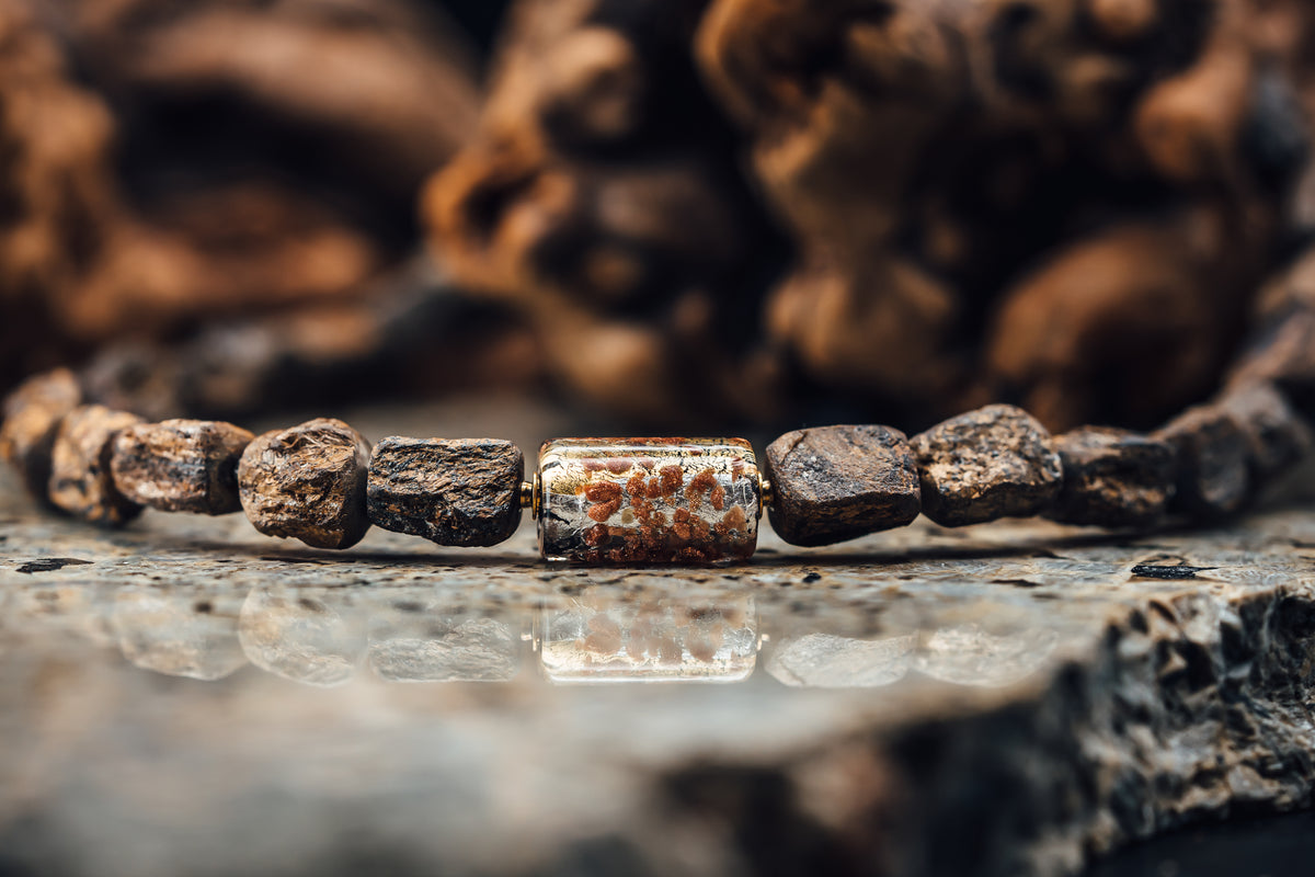 Cubes of Bronzite Necklace and a Murano-Style Glass Pendant/Clasp