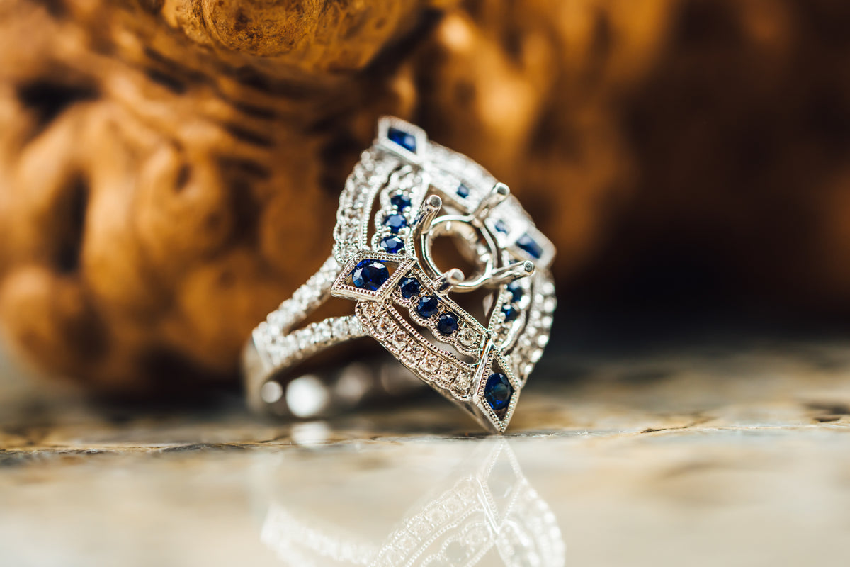 14k White Gold Sapphire and Diamond Ring Mounting