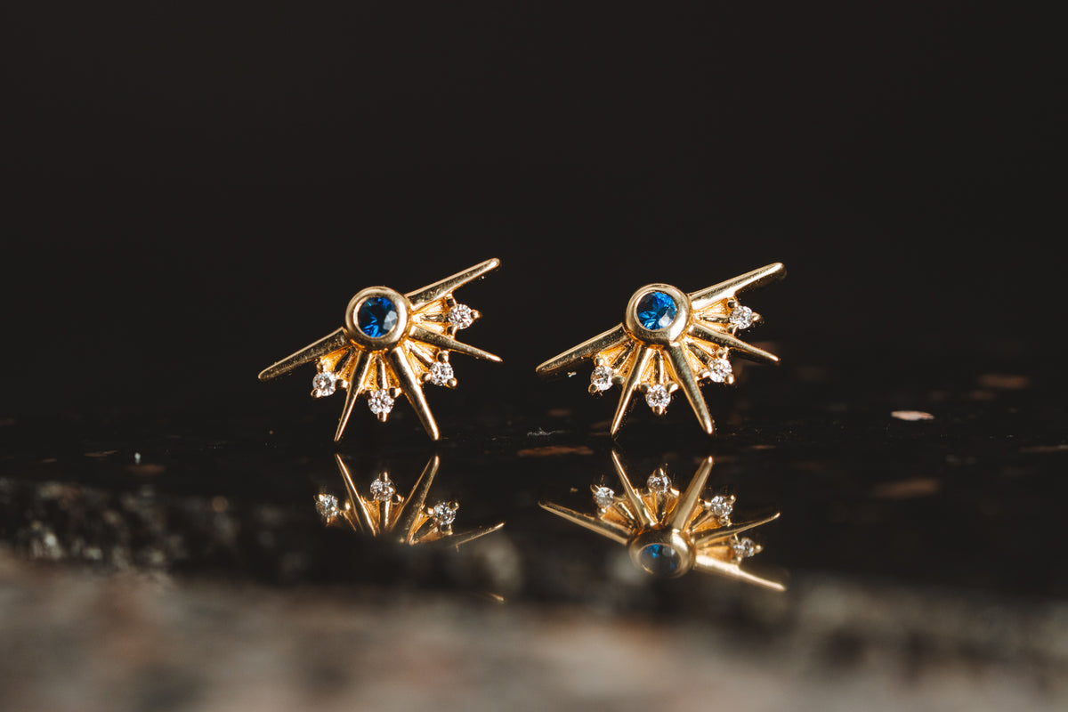 14k Yellow Gold Sapphire and Diamond Earrings