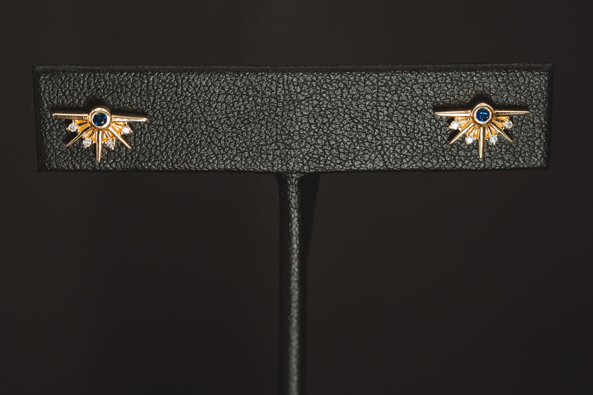 14k Yellow Gold Sapphire and Diamond Earrings