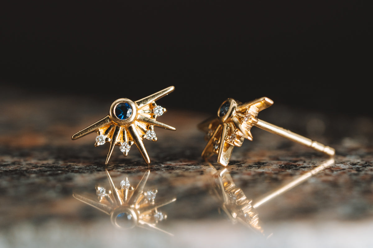 14k Yellow Gold Sapphire and Diamond Earrings