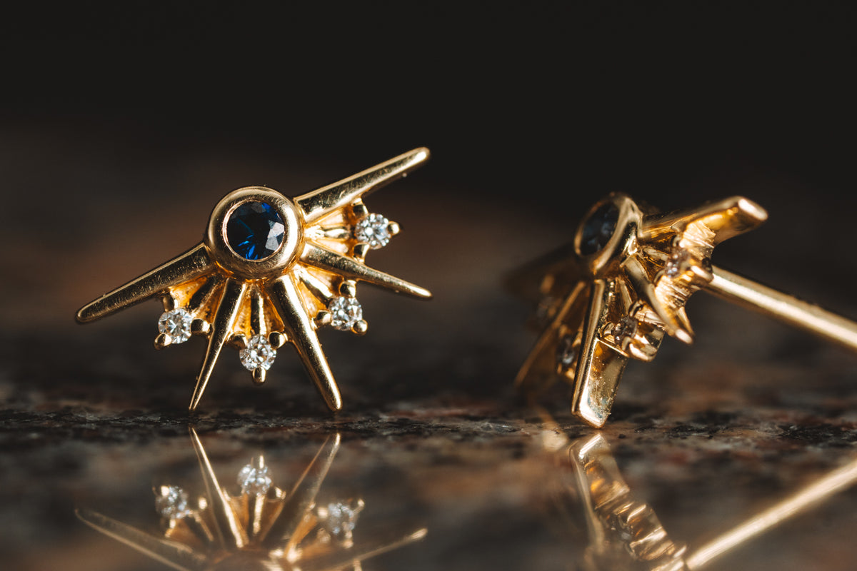 14k Yellow Gold Sapphire and Diamond Earrings