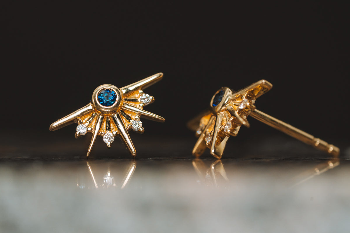 14k Yellow Gold Sapphire and Diamond Earrings