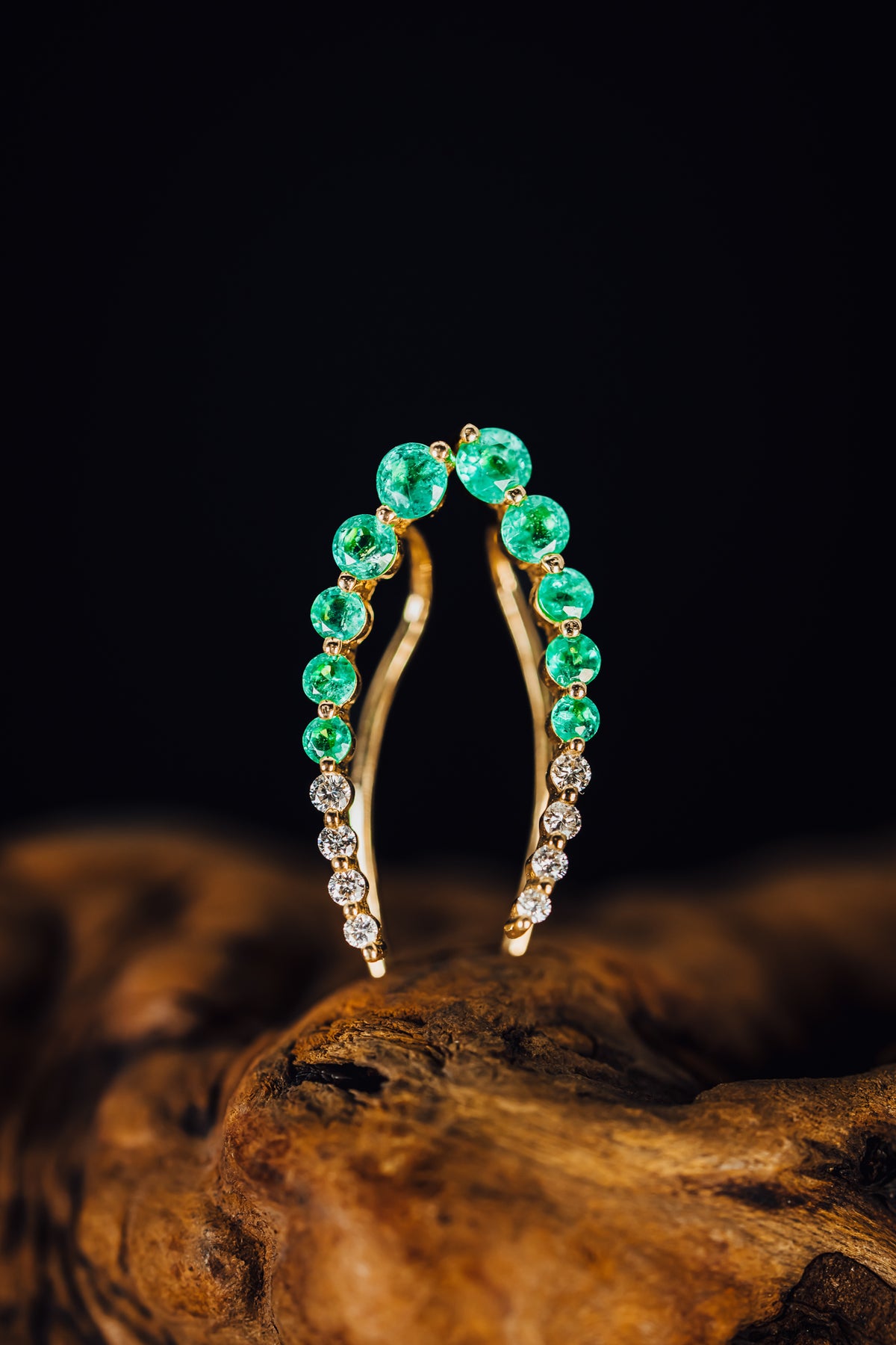 14k Yellow Gold Emerald and Diamond Drop Earrings