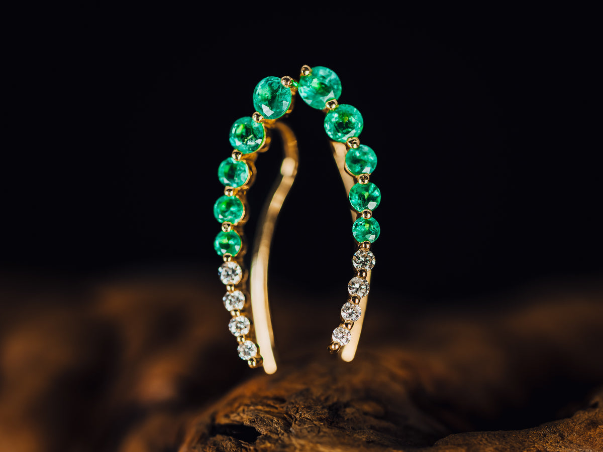 14k Yellow Gold Emerald and Diamond Drop Earrings