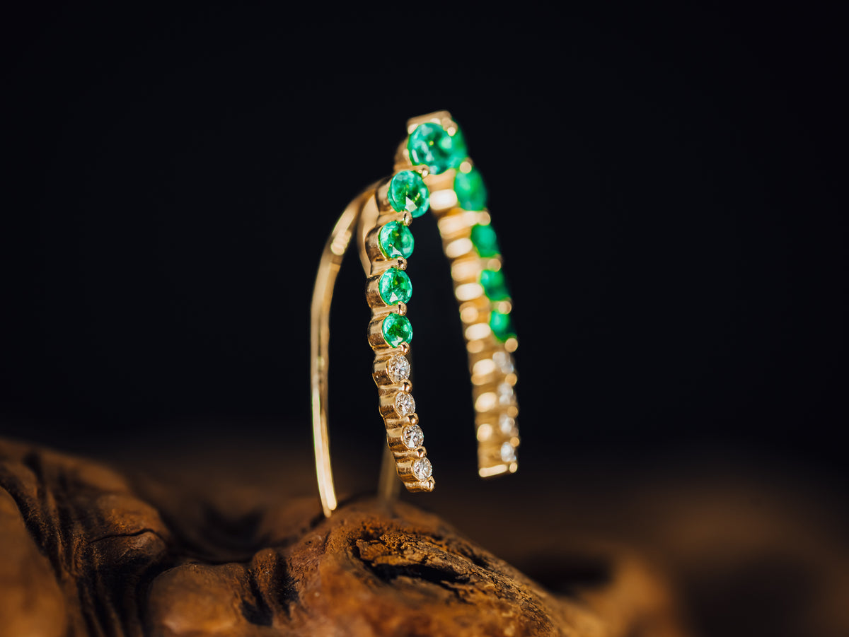 14k Yellow Gold Emerald and Diamond Drop Earrings