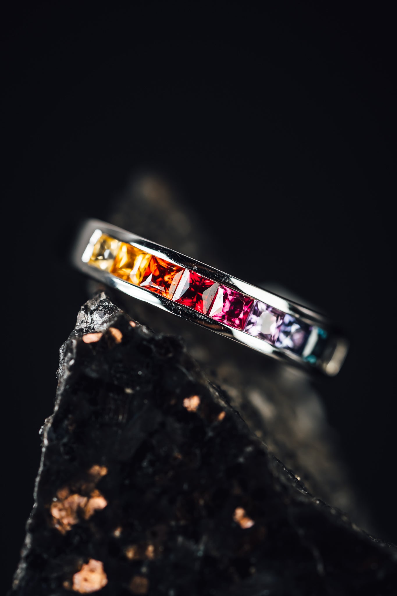14k White Gold Rainbow Sapphire Ring