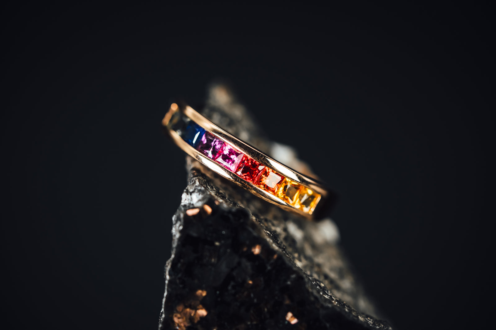 14k Rose Gold Rainbow Sapphire Ring