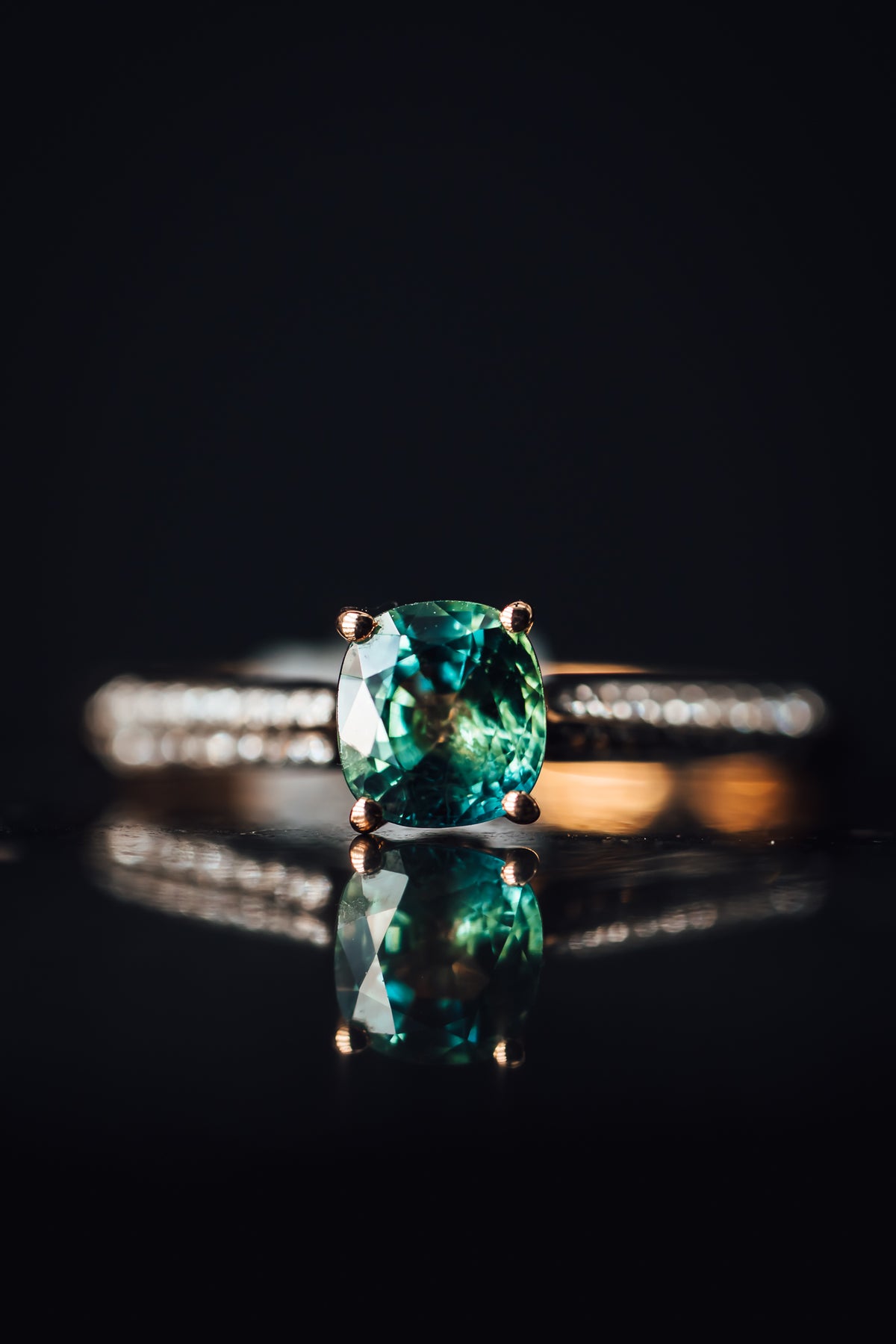 14k Rose Gold Green Sapphire and Diamond Ring