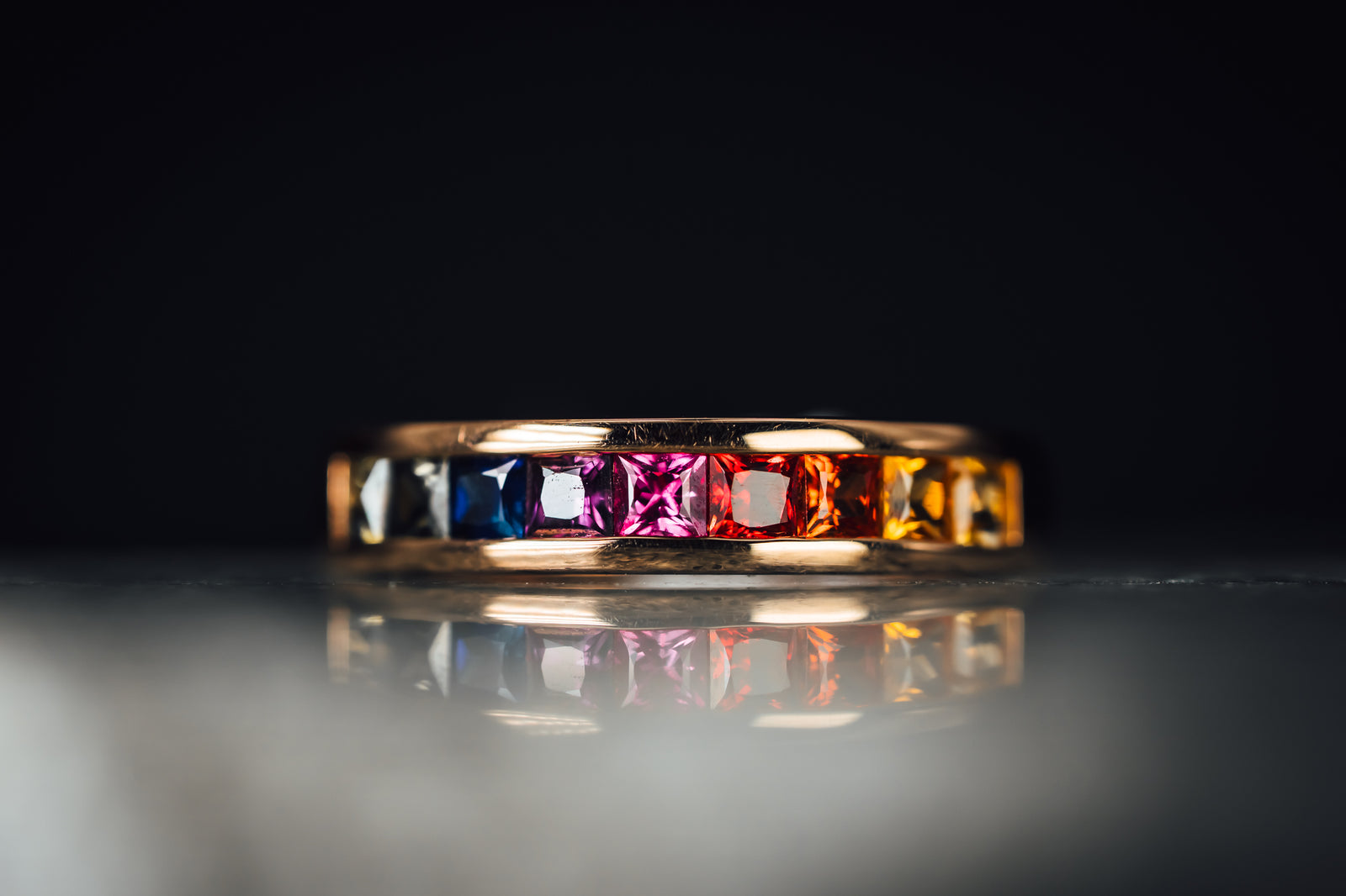 14k Rose Gold Rainbow Sapphire Ring
