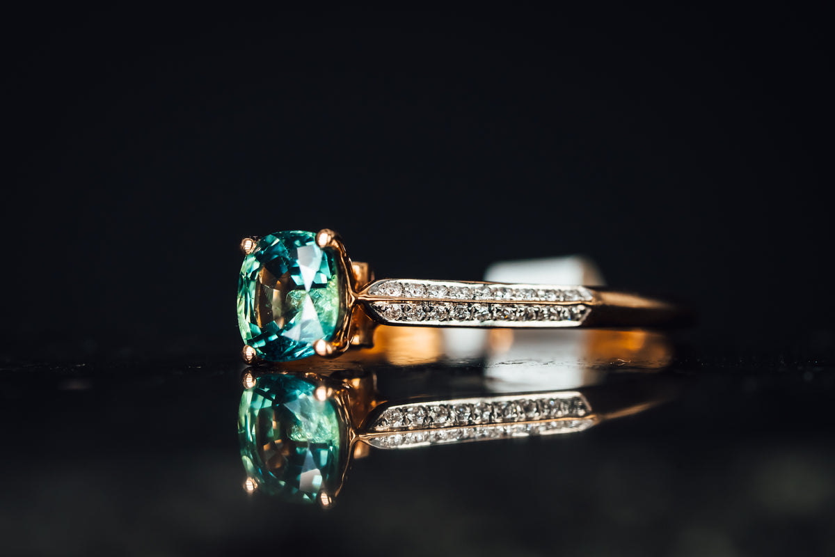 14k Rose Gold Green Sapphire and Diamond Ring