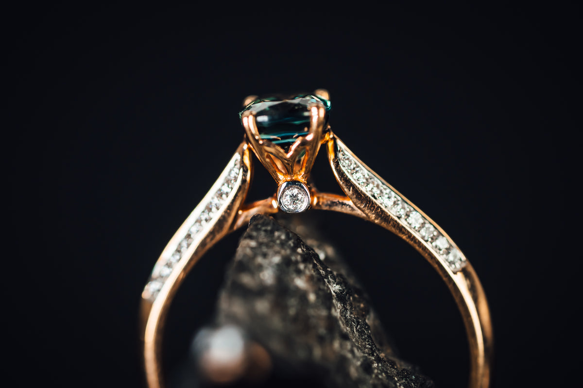 14k Rose Gold Green Sapphire and Diamond Ring