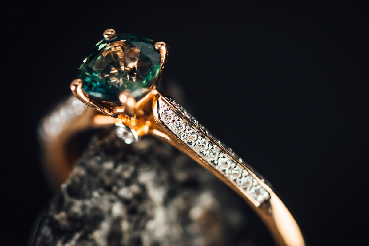 14k Rose Gold Green Sapphire and Diamond Ring