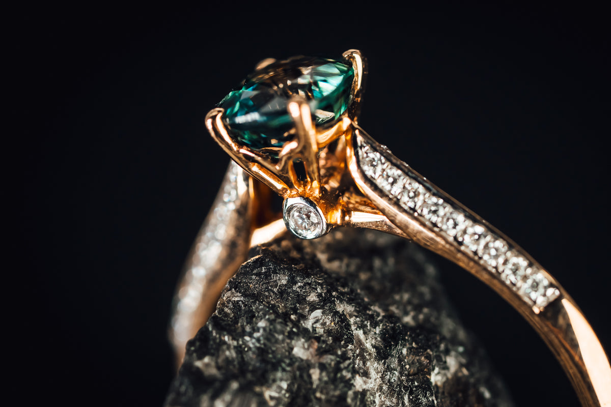 14k Rose Gold Green Sapphire and Diamond Ring
