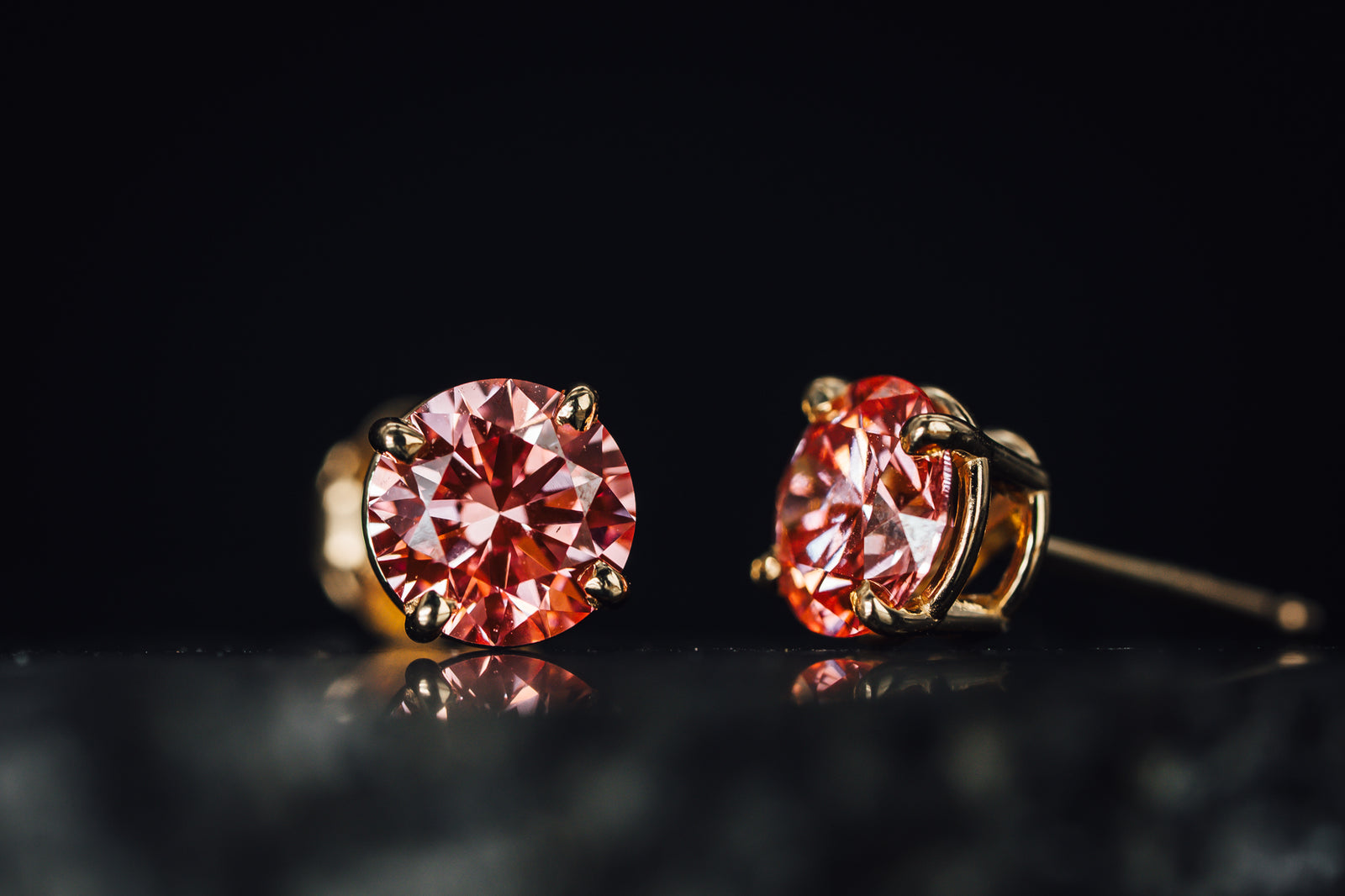 14k Yellow Gold Lab Created Pink Diamond Studs