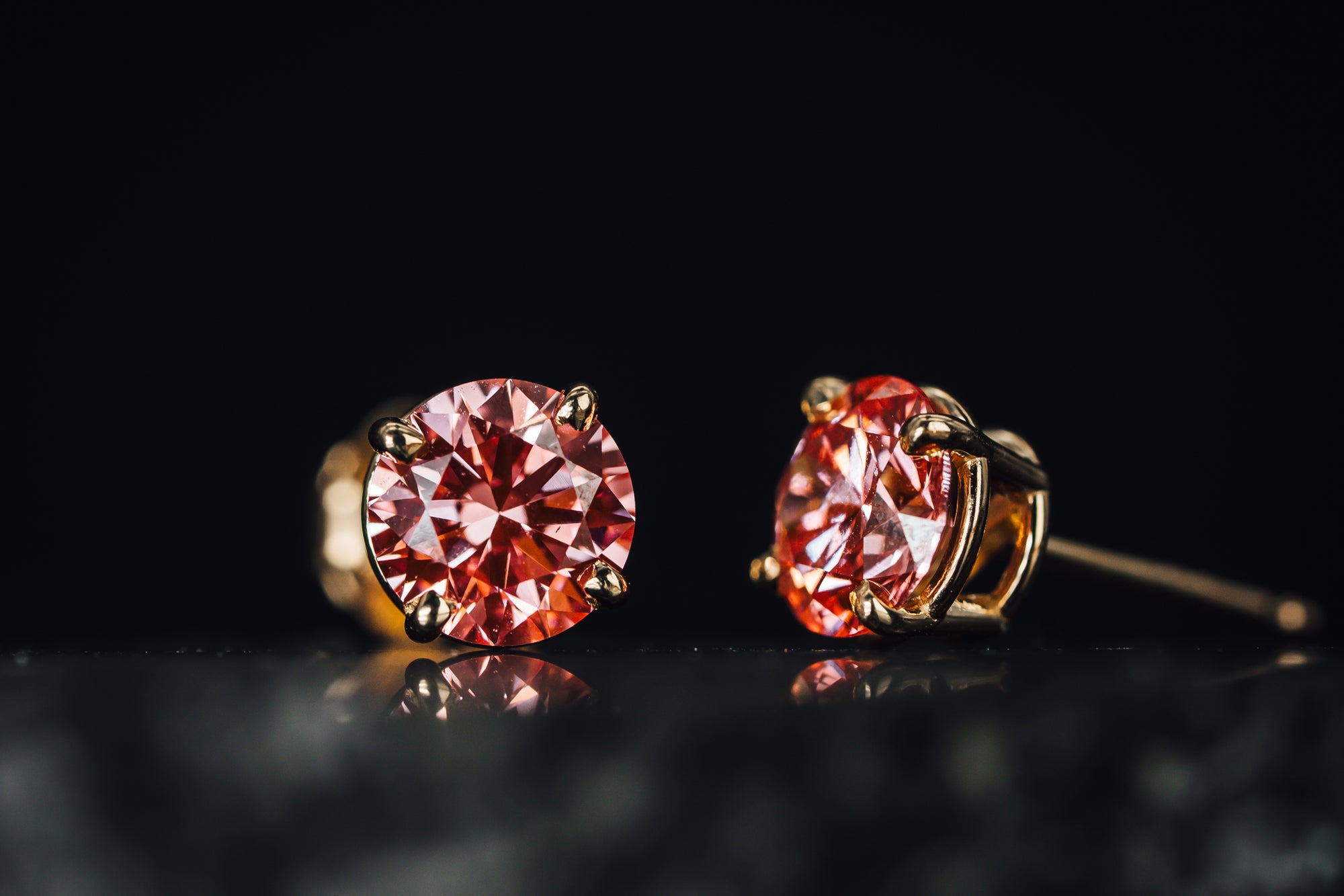 14k Yellow Gold Lab Created Pink Diamond Studs