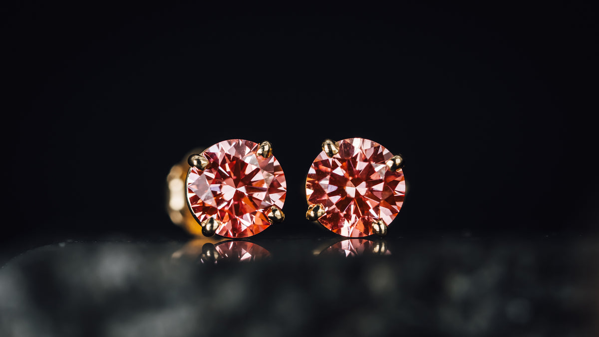 14k Yellow Gold Lab Created Pink Diamond Studs