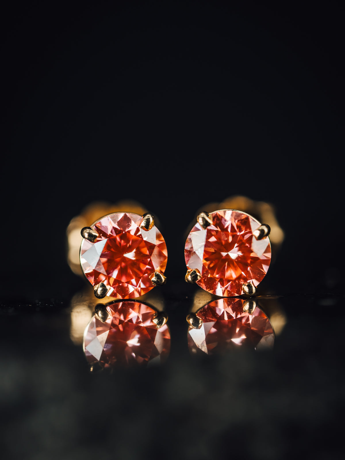 14k Yellow Gold Lab Created Pink Diamond Studs