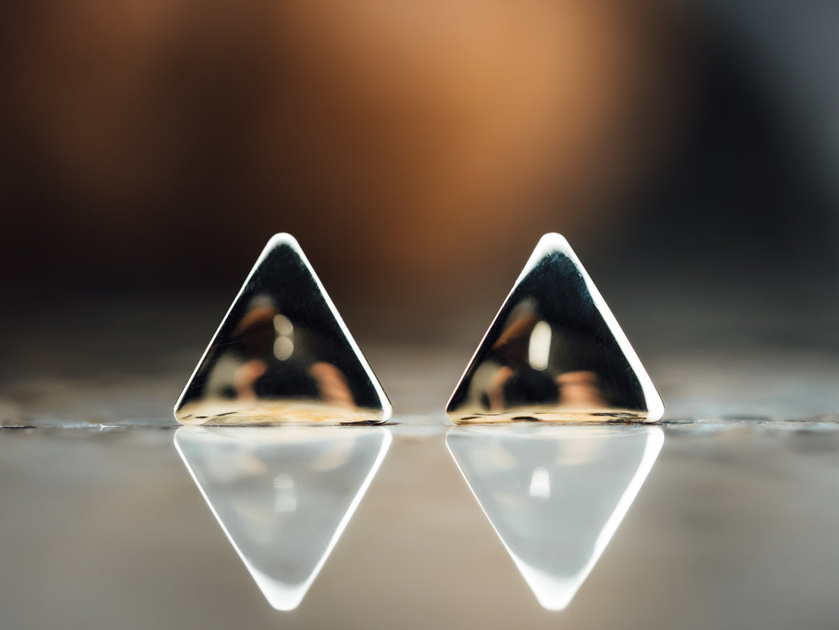 14k Yellow Gold Triangle Stud Earrings