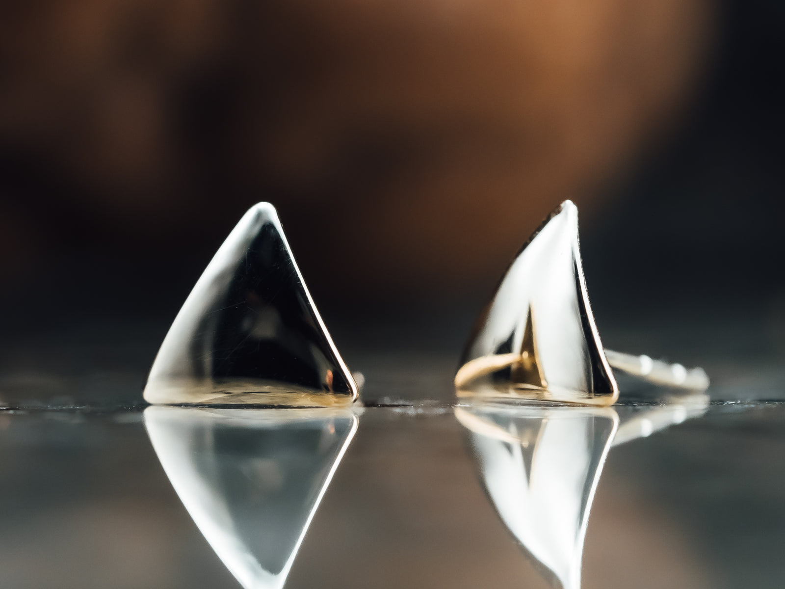 14k Yellow Gold Triangle Stud Earrings