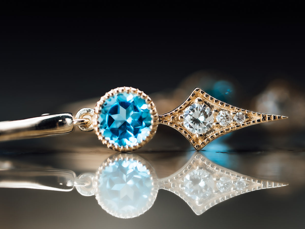 14k Yellow Gold Blue Topaz and Diamond Earrings