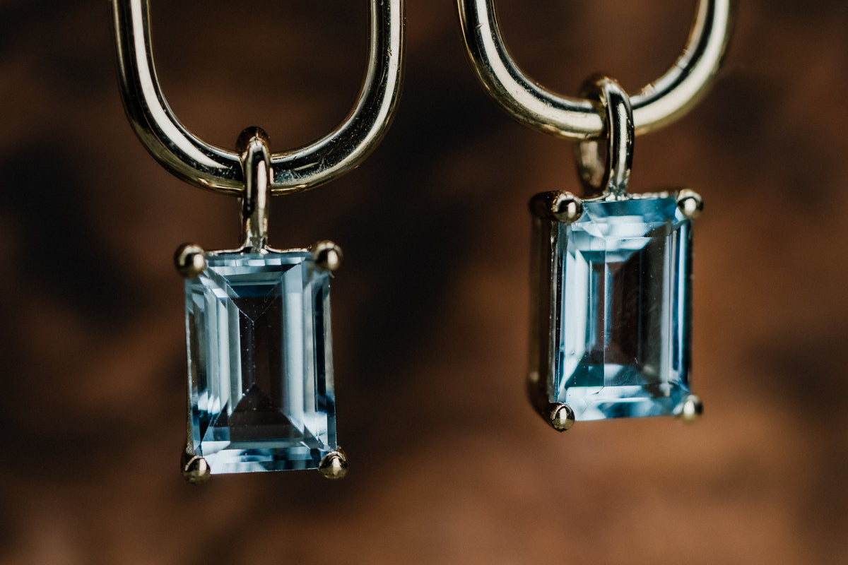 14k Yellow Gold Aquamarine Drop Earrings