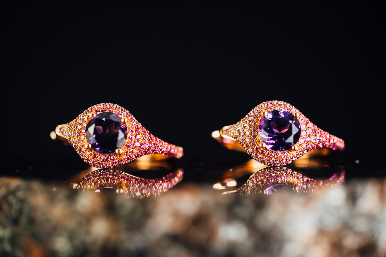 14k Rose Gold Amethyst and Diamond Earrings