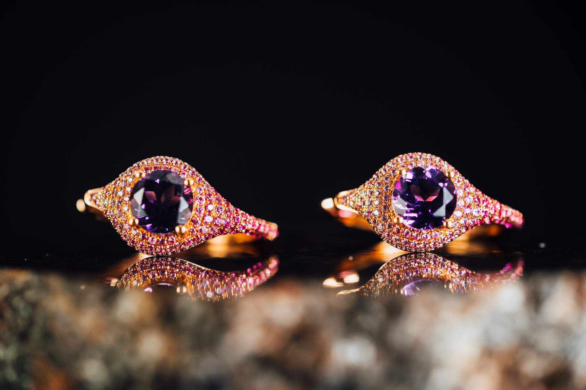 14k Rose Gold Amethyst and Diamond Earrings