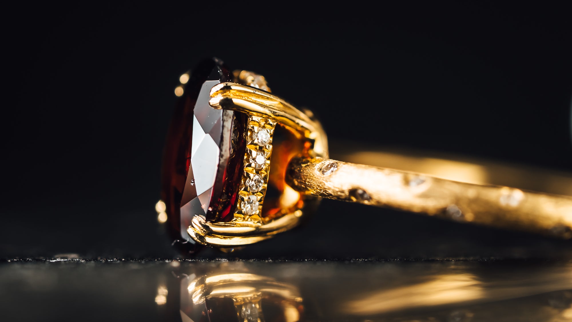 14k Yellow Gold Mozambique Garnet and Diamond Ring