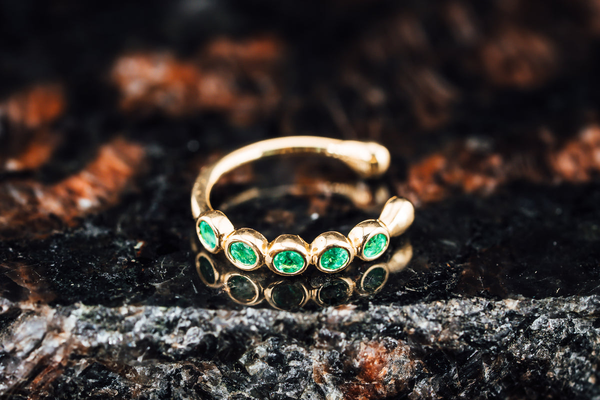 14k Yellow Gold and Emerald Belly Button Ring