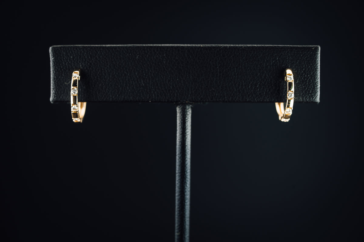 14k Yellow Gold Diamond Huggie Hoop Earrings