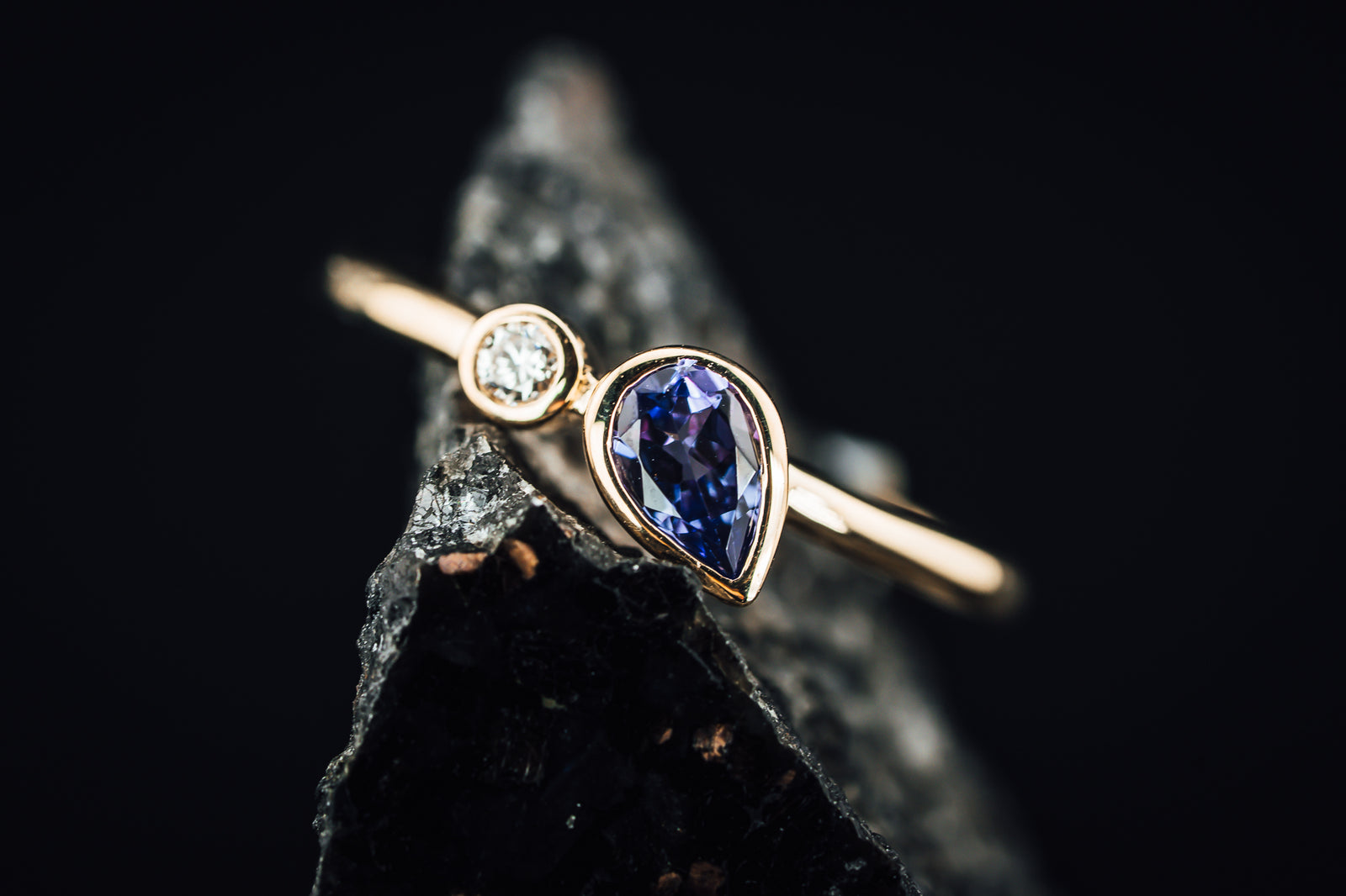 14k Yellow Gold Tanzanite and Diamond Ring