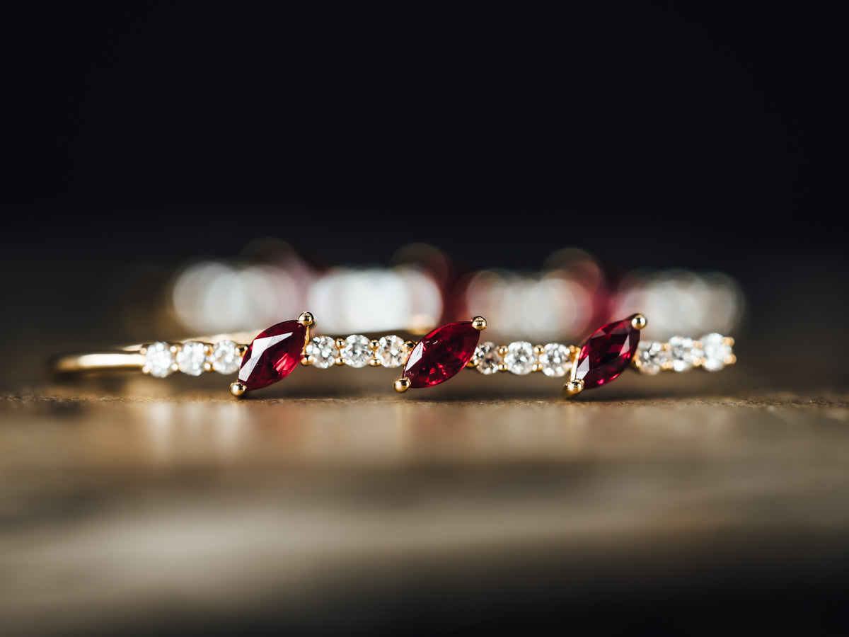 14k Yellow Gold Ruby and Diamond Drop Earrings