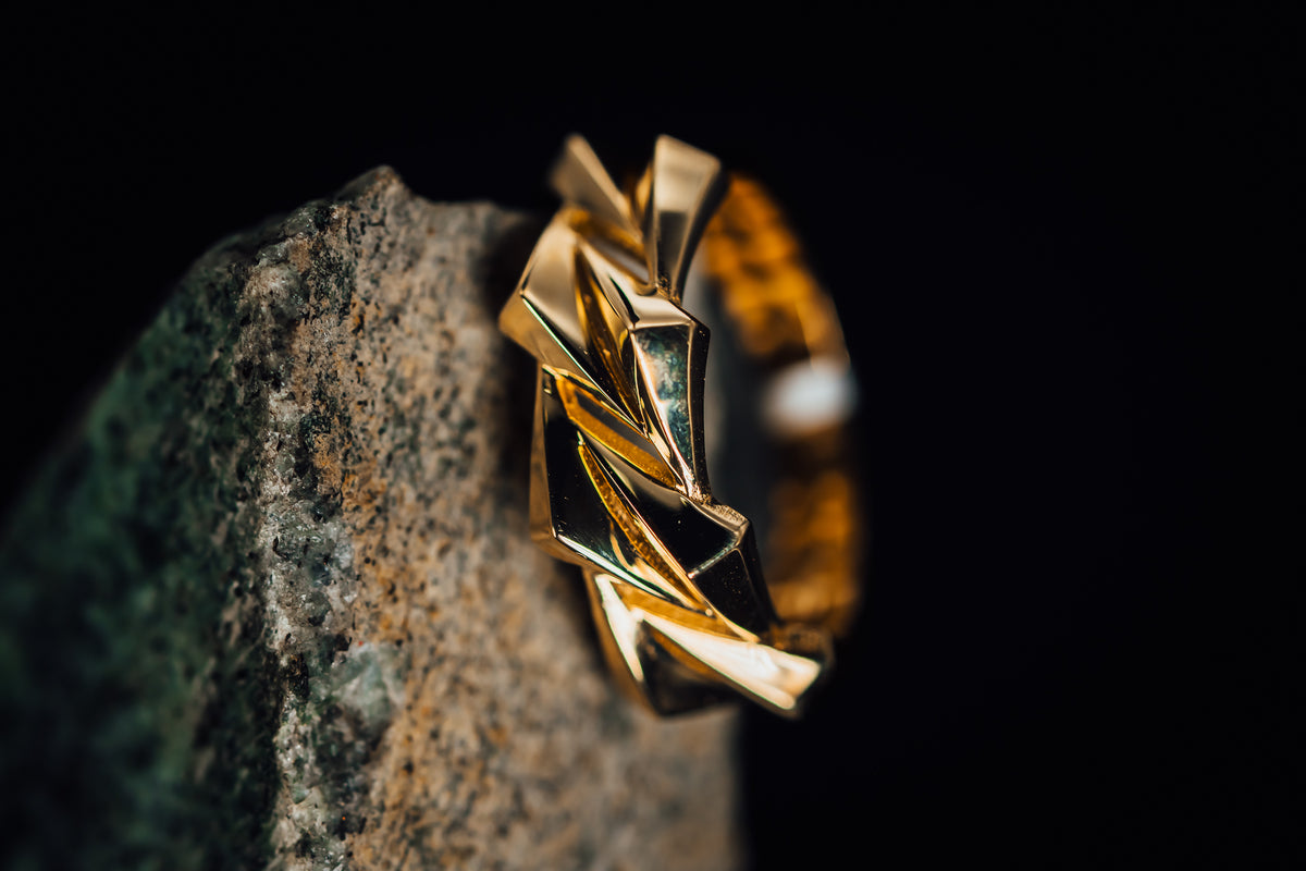 14k Yellow Gold Ladies Angled Ring