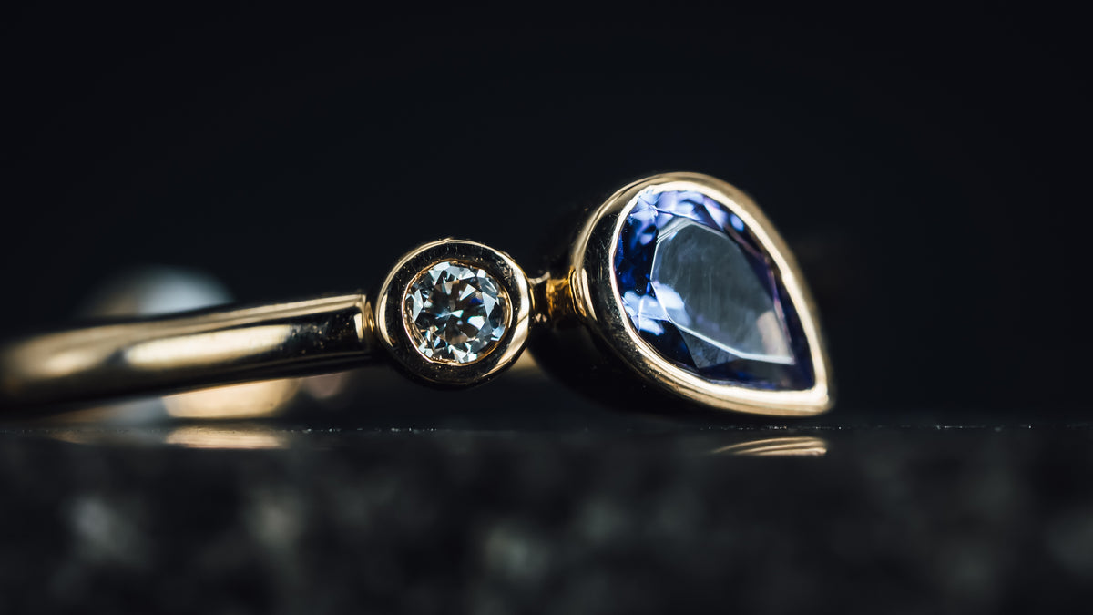 14k Yellow Gold Tanzanite and Diamond Ring