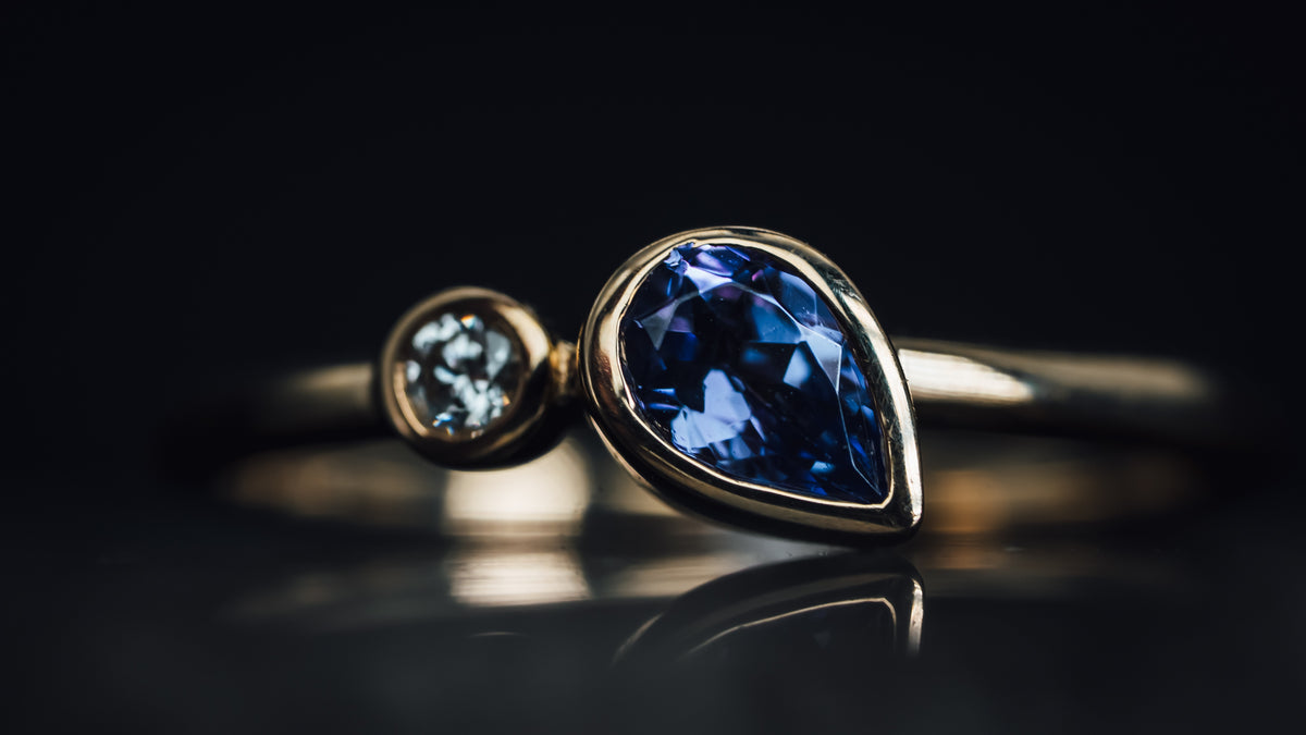 14k Yellow Gold Tanzanite and Diamond Ring