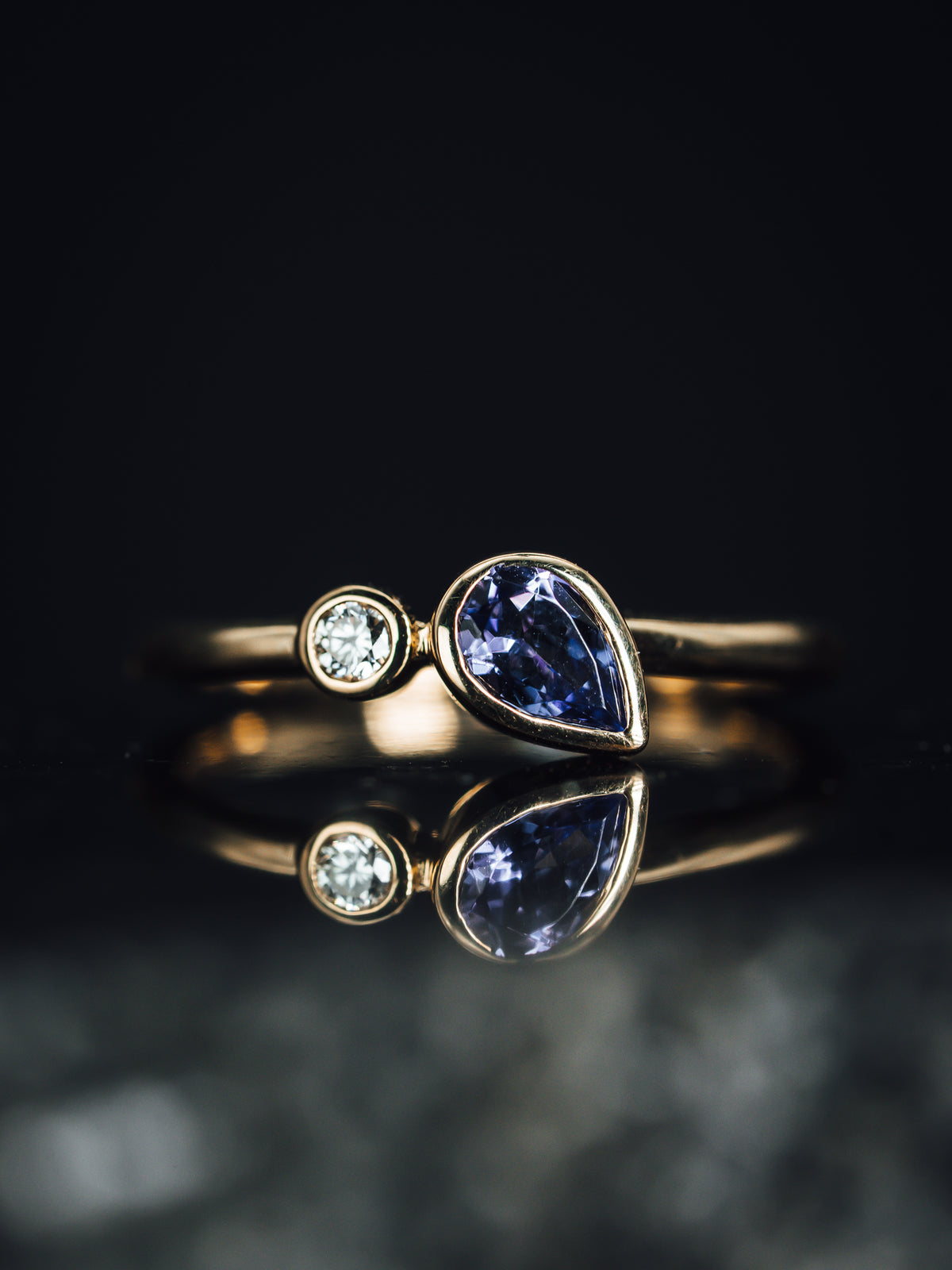 14k Yellow Gold Tanzanite and Diamond Ring