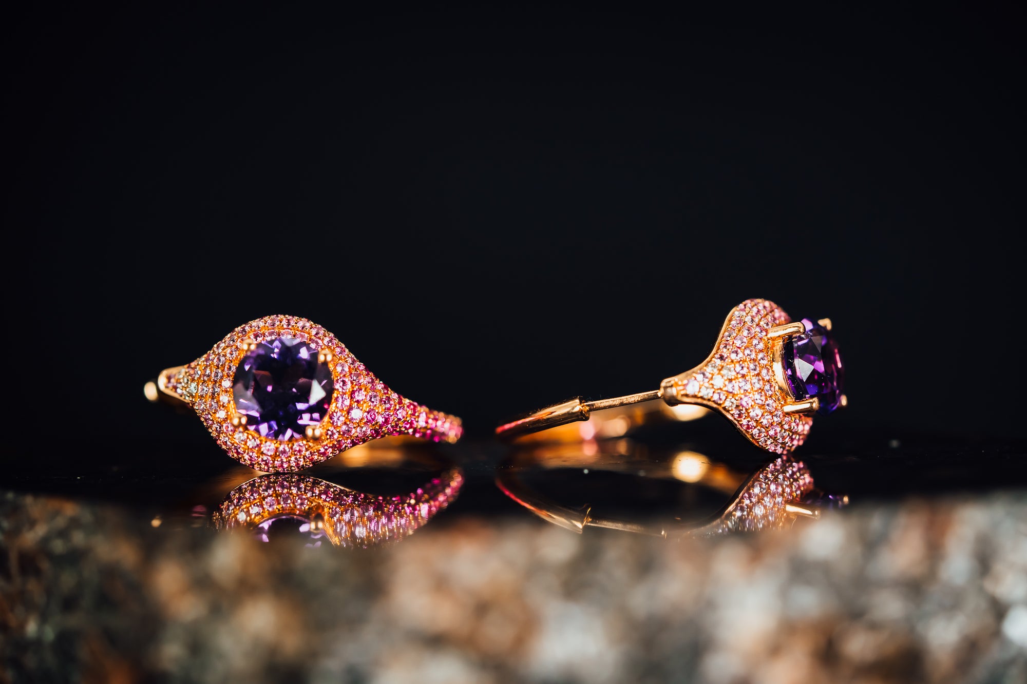 14k Rose Gold Amethyst and Diamond Earrings