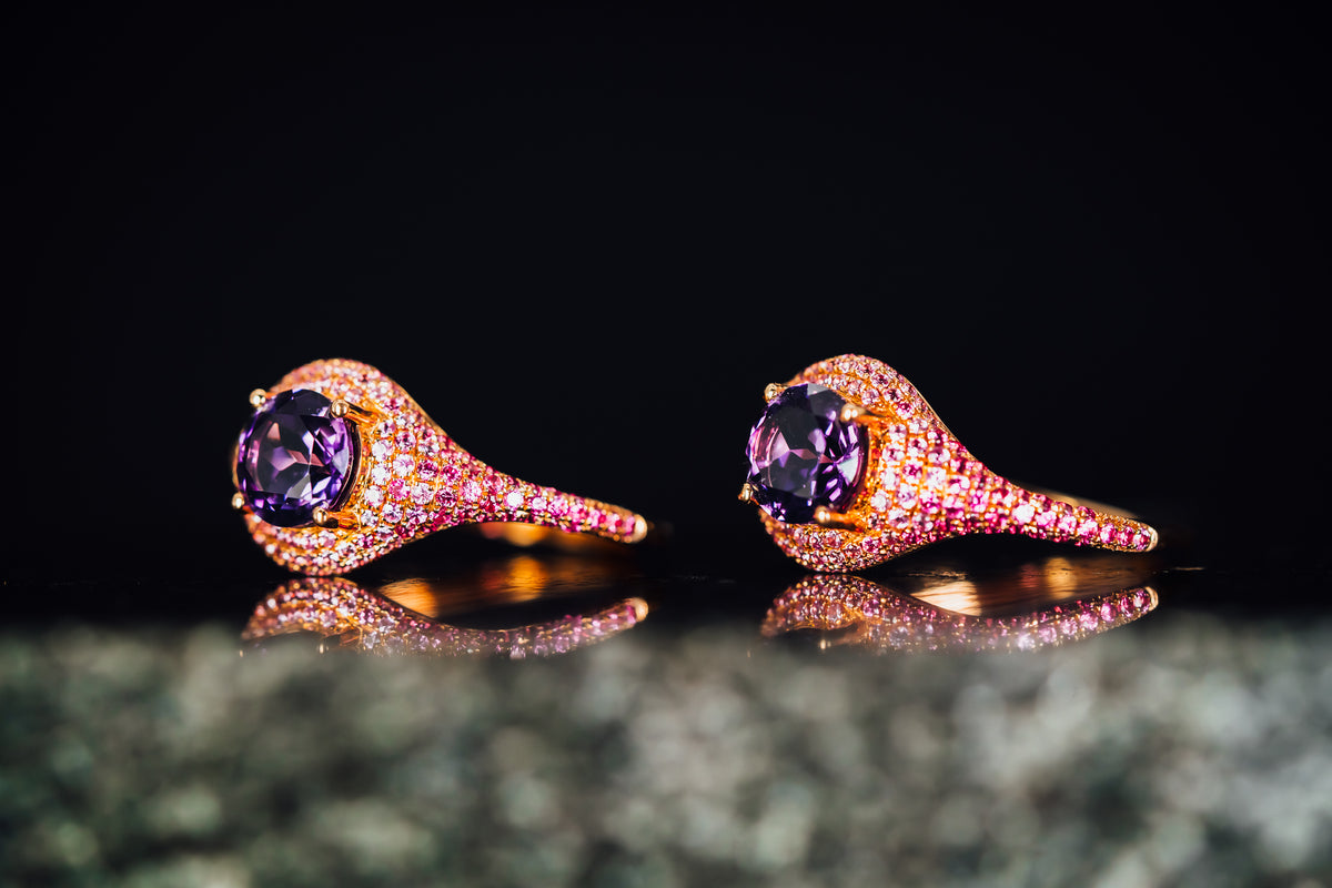 14k Rose Gold Amethyst and Diamond Earrings