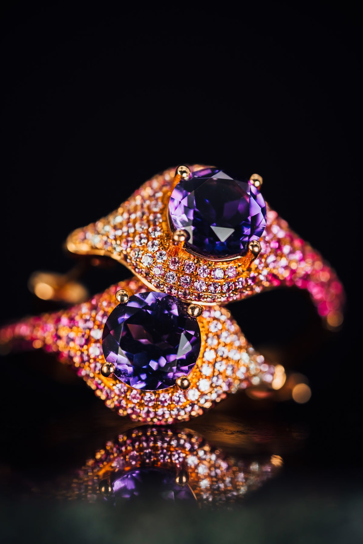 14k Rose Gold Amethyst and Diamond Earrings