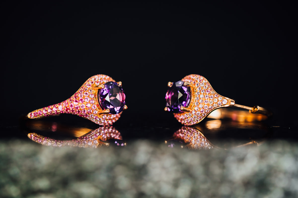 14k Rose Gold Amethyst and Diamond Earrings